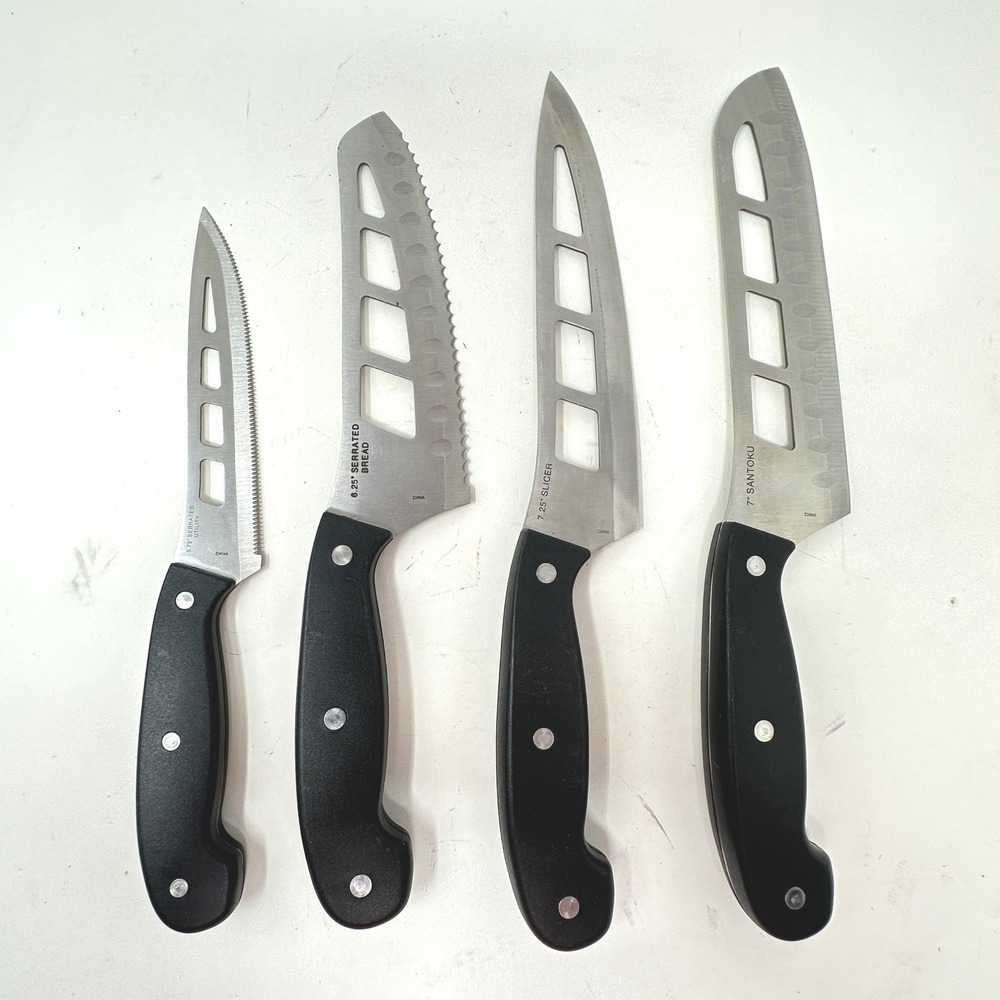 Mad Hungry 4 Piece Stainless Steel Air Blade Release Knife Set Sheaths Black